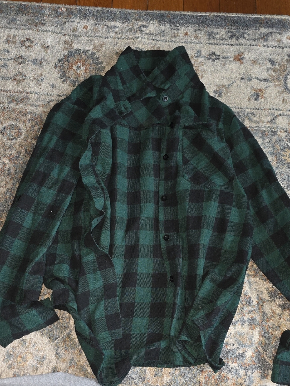 77 - T.J.Maxx Black and Green Plaid Button-Down Shirt